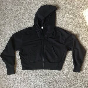 Zella Black Swoop Cropped Zip Up Hooded Jacket